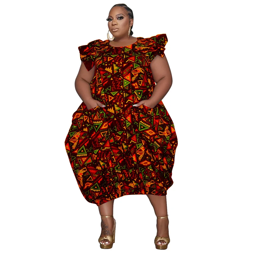 Plus Size Print Loose Dress For Chubby Women Puff Sleeve Cloth Lady Casual Luxury Ball Gown 2023 Summer Trendy 5xl New In Dress