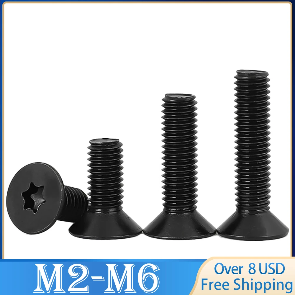 

100 шт. M2 M2.5 M3 M4 M5 M6 черный 304 нержавеющая сталь GB2673 Шесть Лоб звездообразная головка плоский потайной винт Шесть Лоб болт машина винт