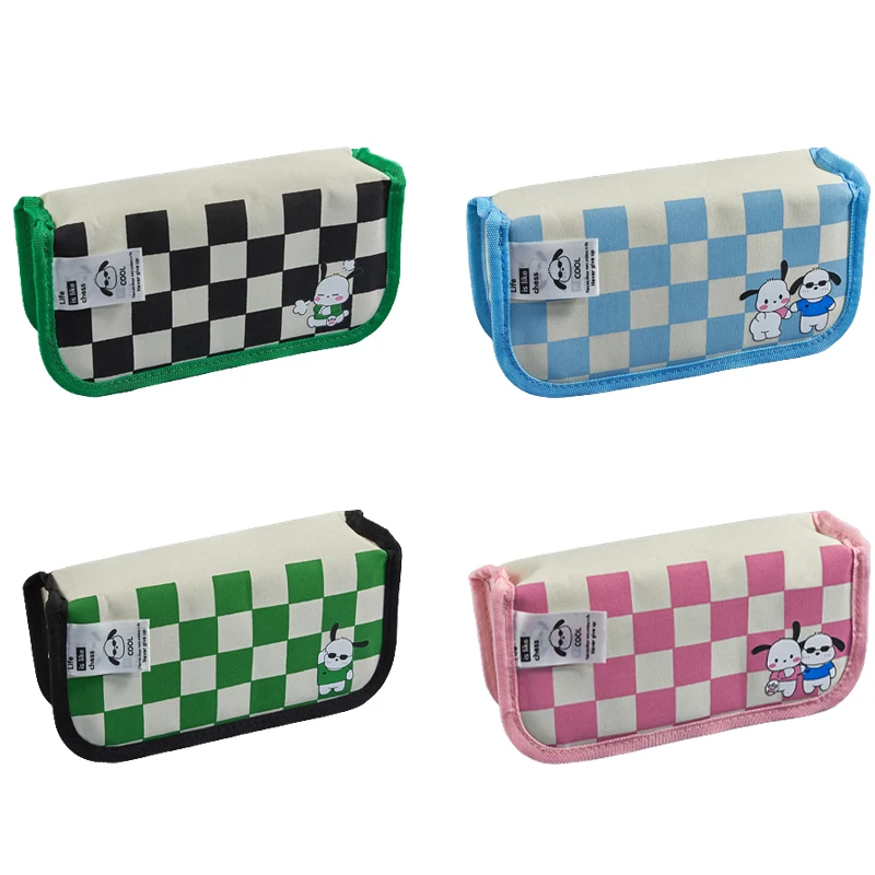 

Sanrios Pachacco Kawaii Anime Cartoon Checkerboard Pencil Case Flip Large Capacity Pencil Case Student Stationery Storage Bag