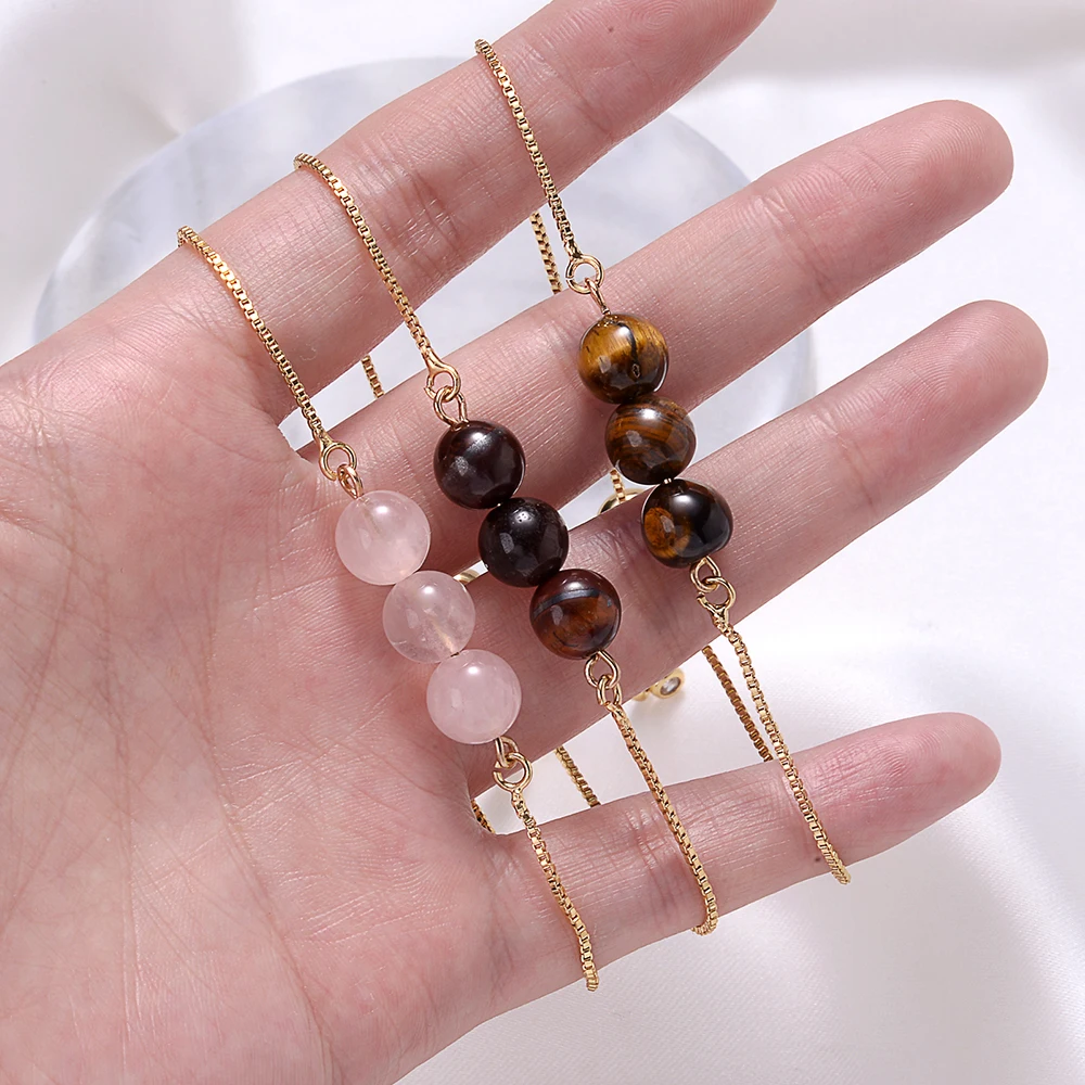 Браслет женский из натурального тигрового глаза с бусинами аметиста