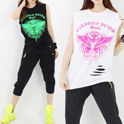 

줌바댄스 방송댄스복 형광 커팅나시