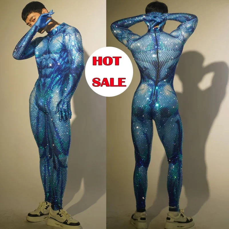Модель 2024 года синий эластичный комбинезон с длинным рукавом цельный костюм для