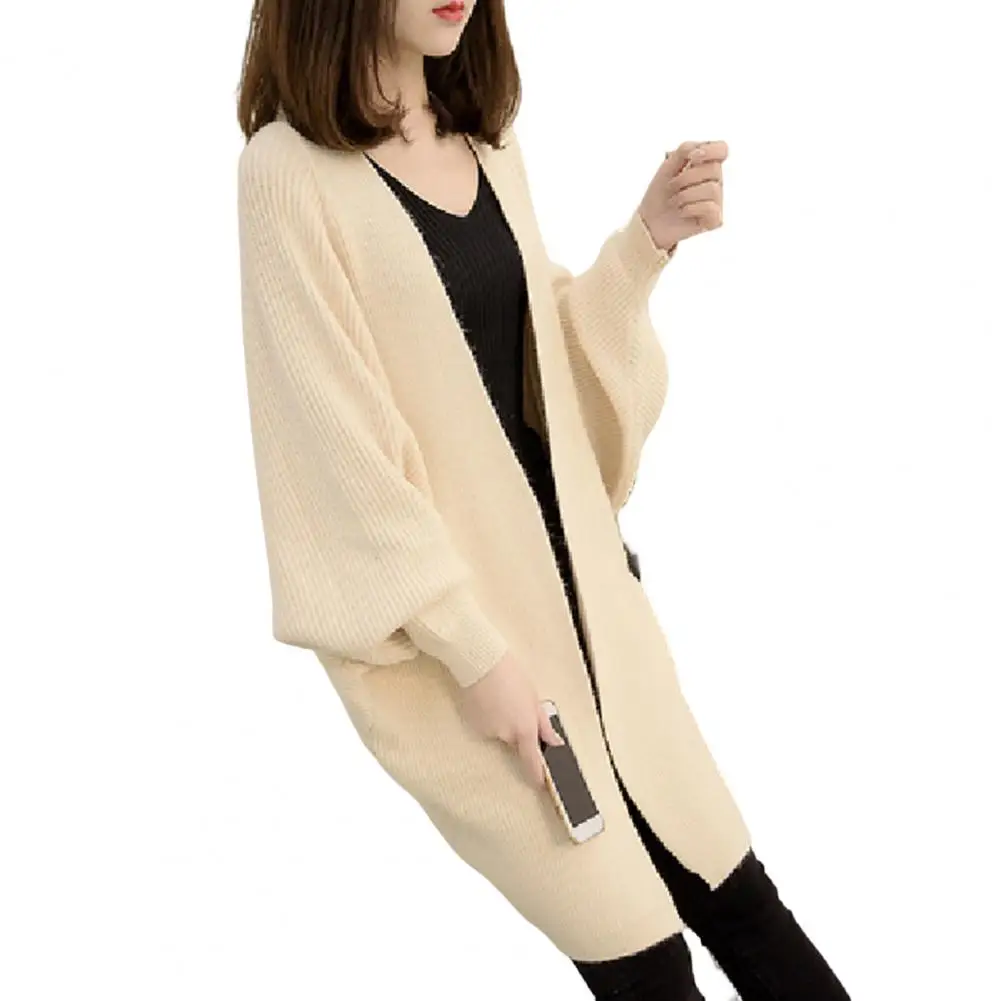 

Women Cardigan Batwing Long Sleeve Ribbed Cuffs Open Stitch Sweater Coat Women Autumn Casual Mid-Length Knitted Cardigan