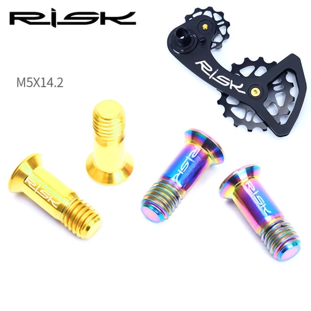 

RISK 2pcs/Box M5*14.2mm Road Mountain Bike Bicycle Shift Rear Derailleur Pulley Jockey Wheel Fixing Bolts Screws Titanium Alloy