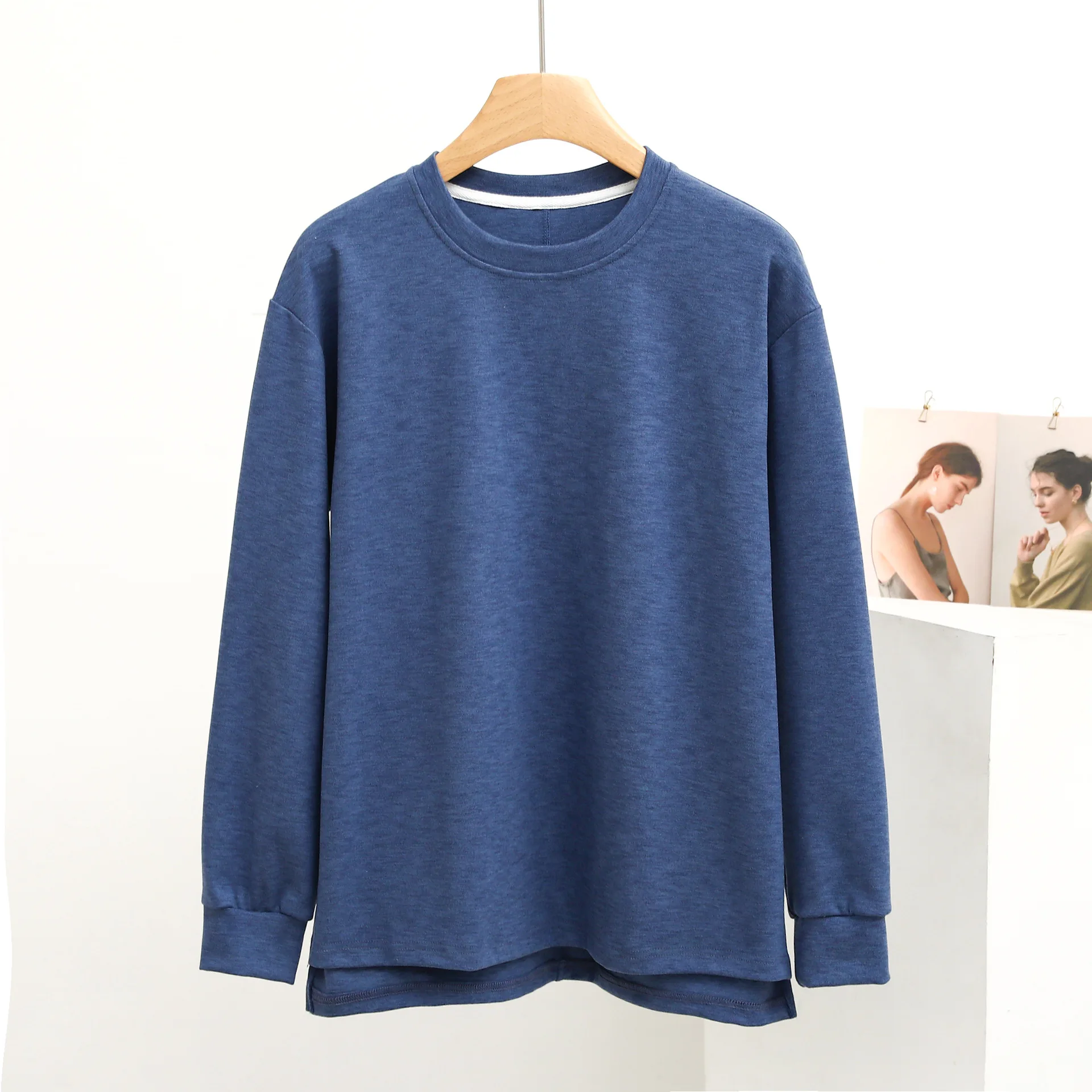 Home Clothes Tops Women Sweaters Casual Flat Velvet One-piece Magic Color Autumn/winter Round Neck Front Short Back Long Thermal