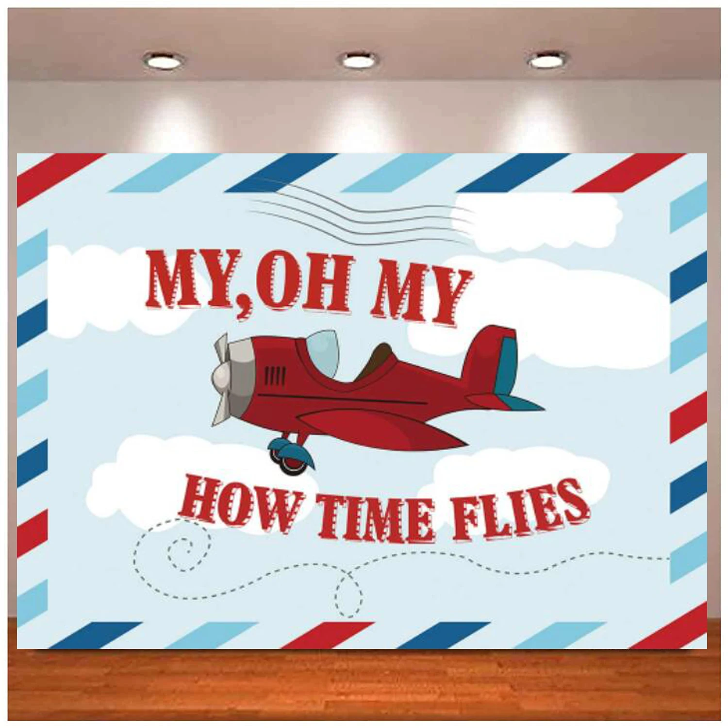 

Birthday Backdrop Vintage Aircraft Banner Background Kids Cartoon Plane Model Time Flies Grunge Sky Cloudscape Portrait Studio