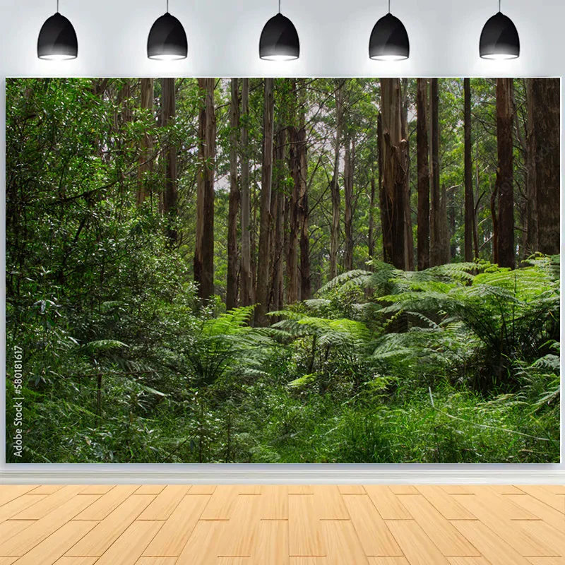 Мох покрытый опалыми деревьями зеленого хвойного леса фон для фотосъемки