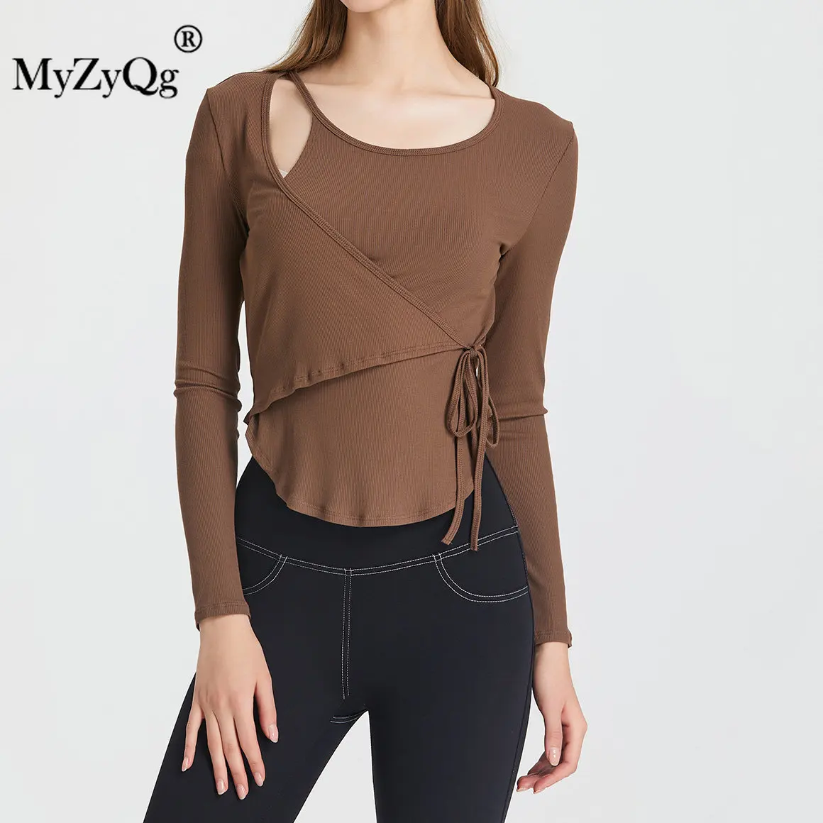 MyZyQg Свободный шнурок дышащая спортивная толстовка женская одежда для йоги быстросохнущая тренировочная футболка с длинным рукавом Одежда для фитнеса Топы MyZyQg Свободный шнурок дышащая спортивная толстовка женская одежда для йоги быстросохнущая тренировочная футболка с длинным рукавом Одежда для фитнеса Топы