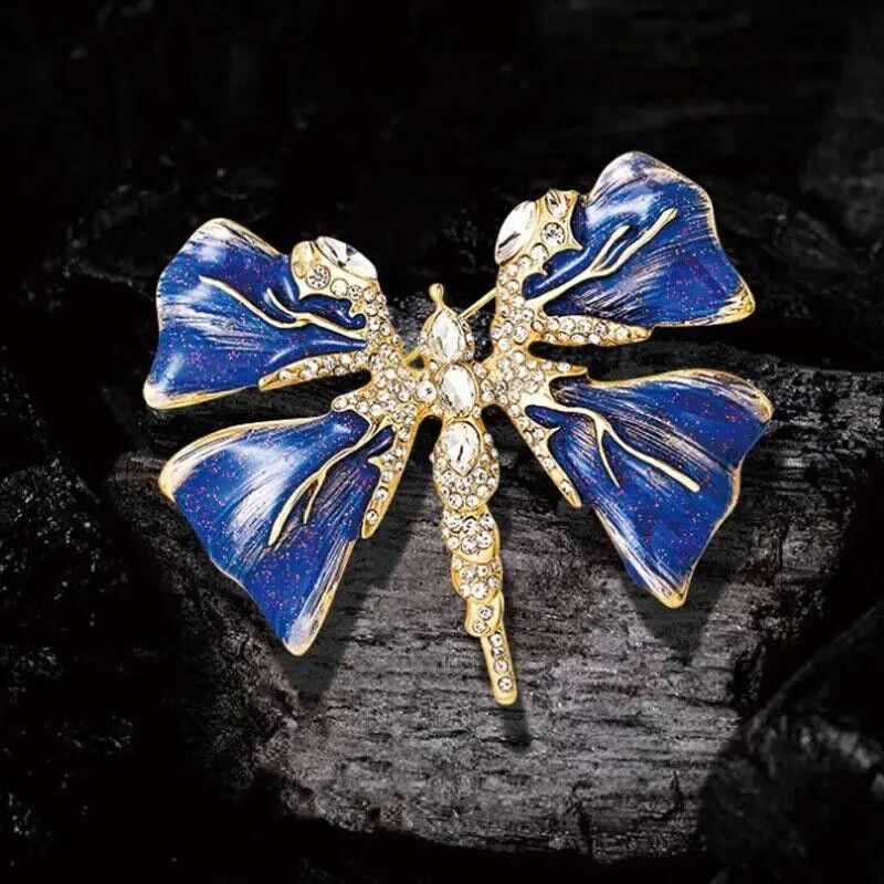 Shiny Rhinestone Dragonfly Butterfly Brooch Vintage Painted Drip Glaze Insect Pins Women Luxury Clothing Accessories Enamel Pin