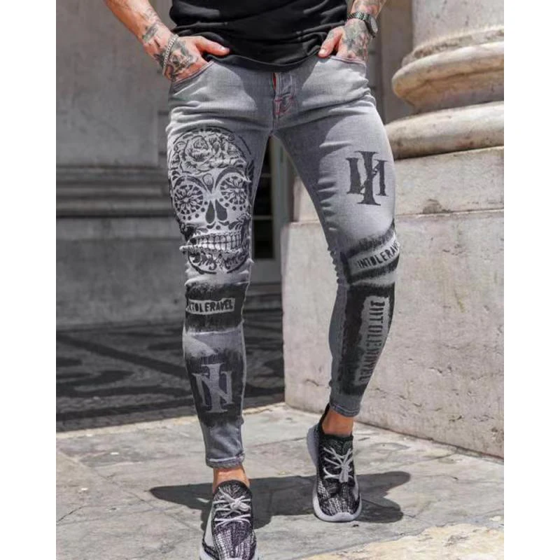 Mens Skinny Jeans Print Brand Male Slim Denim High Quality Jean for men Fashion Harajuku Jogger Pencil Pants pantalones hombre