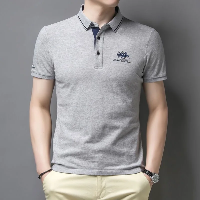 

2023 New High Quality Men's 100%Cotton Embroidered Polo Shirt Summer High-end Business Casual Lapel Short Sleeve T-shirt