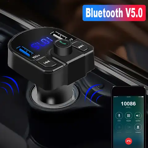 Автомобильный FM-передатчик Bluetooth, USB, Aux модулятор, громкая связь, аудиосистема для автомобиля, mp3-плеер, быстрая зарядка Переходник USB для зар...
