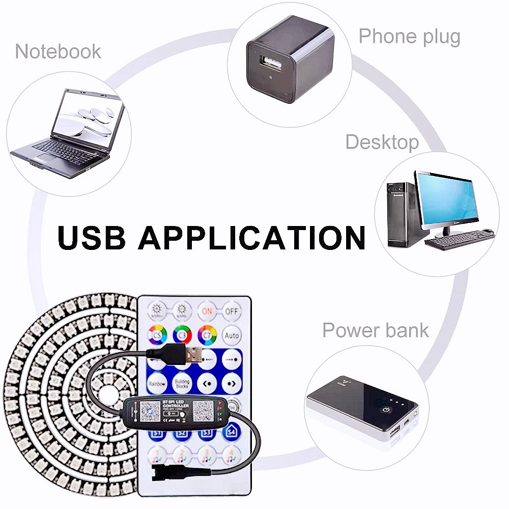 WS2812B Светодиодное кольцо с индивидуальной адресацией 5050RGB USB 28 клавишами