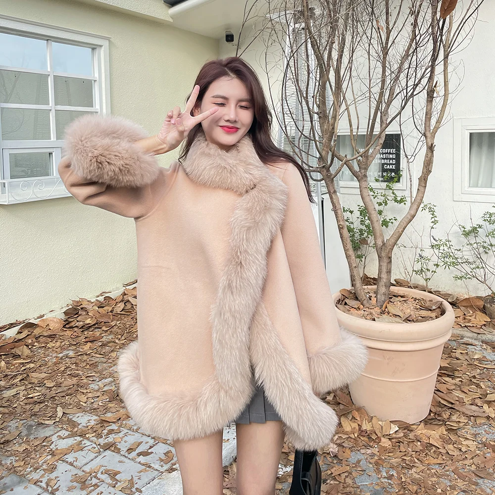 

New 2022 high fashion Real Fox Fur Coat Thick Warm High Quality Full Sleeves genuine woolen fur coats GX06