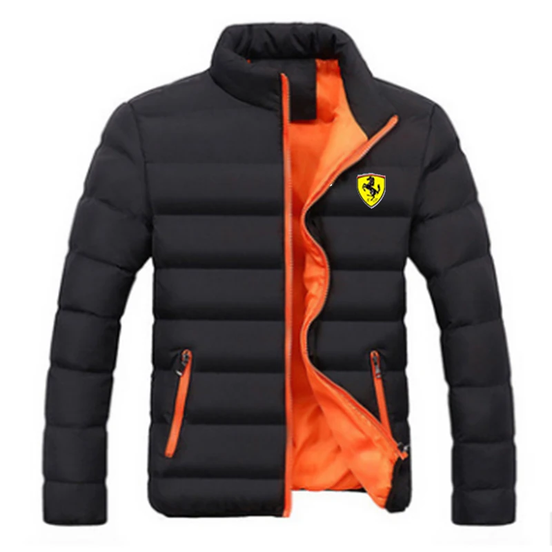 Musim Gugur dan Dingin 2023 Jaket Ferrari Cetak Pria, Jaket Katun Bawah, Atasan Ritsleting Bertudung Pria Kasual Fashion