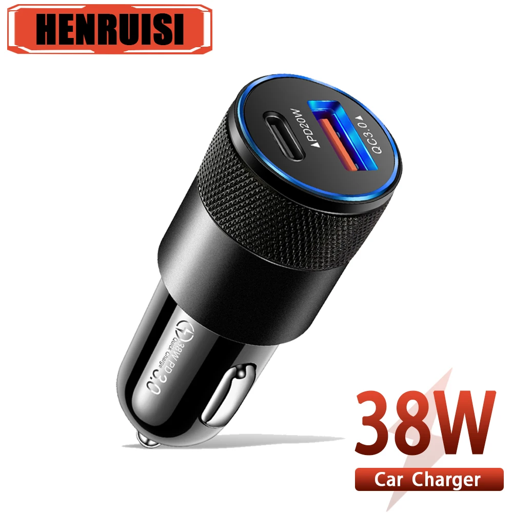 

38W 2 Ports USB PD Car Charger Type C Fast Charging Adapter Small Steel Cannon Aluminum Alloy Car Charger For iPhone 14 Xiaomi