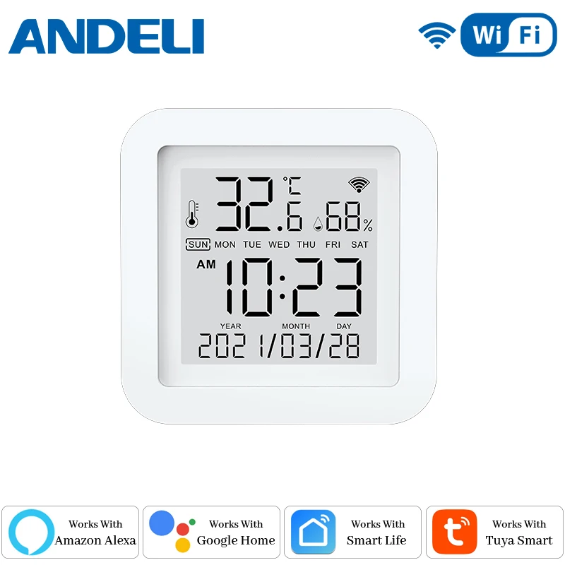 wifi multifunction thermometer hygrometer automatic electronic temperature humidity monitor clock by smart life app control lcd free global shipping