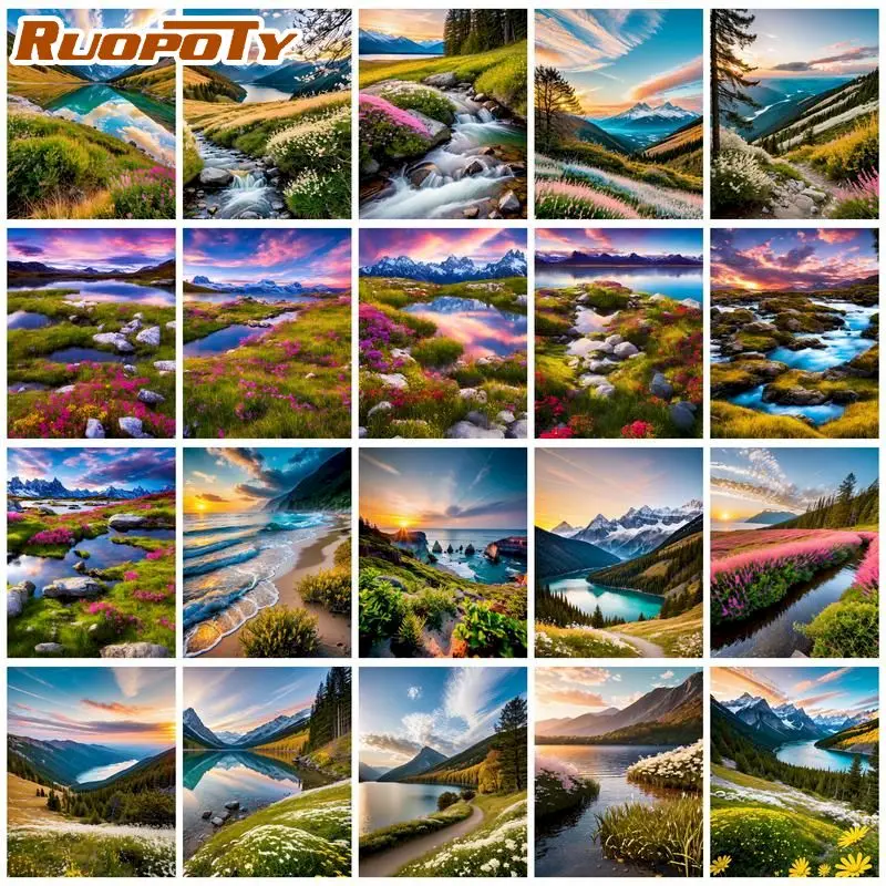 

RUOPOTY 5D Diamond Painting Full Square Mountain Rhinestone Picture Diamond Embroidery Cross Stitch Home Decor Gift