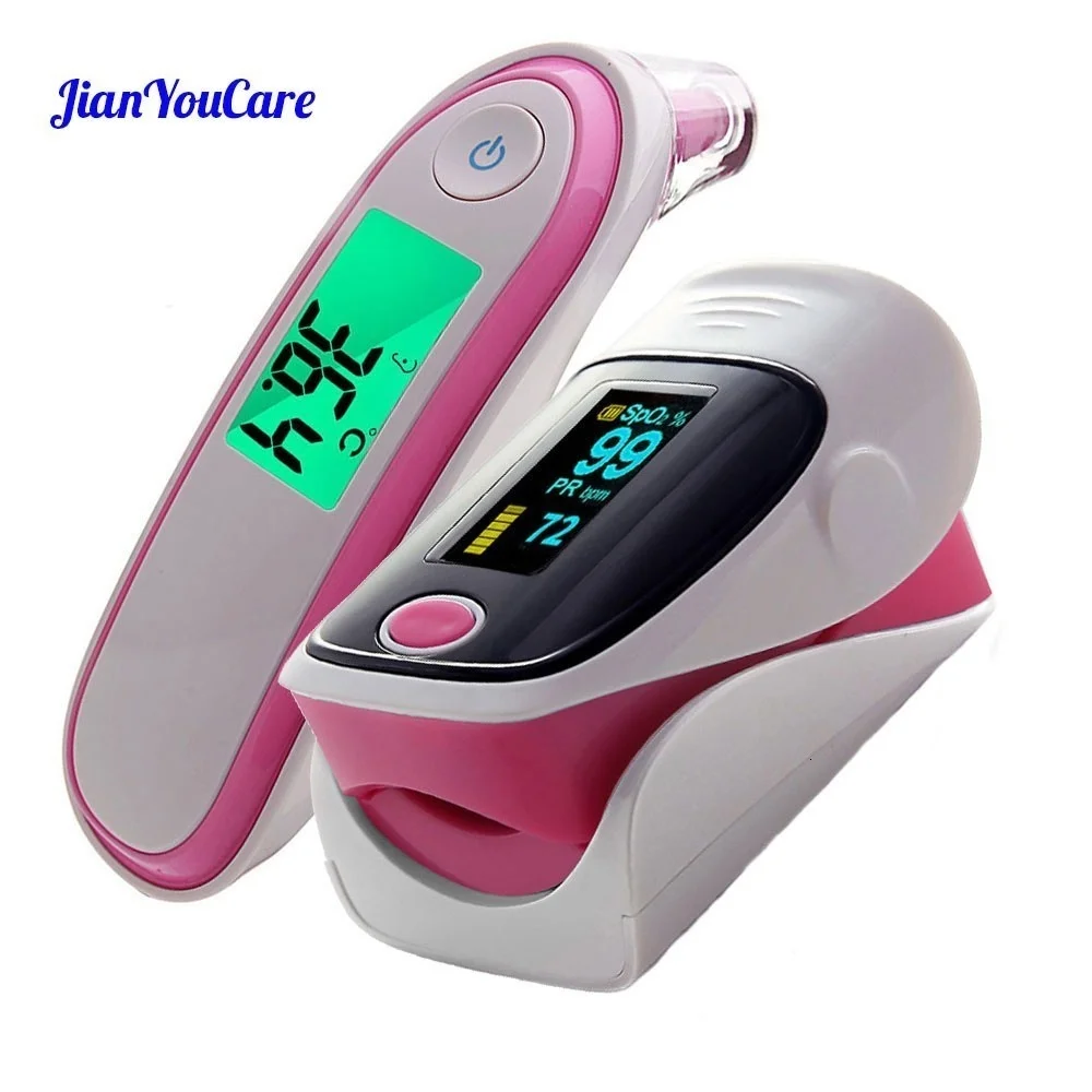 

Medical Fingertip Pulse Oximeter Ear forhead Infrared Thermometer Digital portable Family Health Care Spo2 PR oximetro de pulso