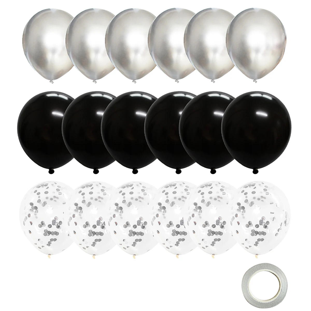 

18 шт. Серебристо-черные латексные шары с конфетти