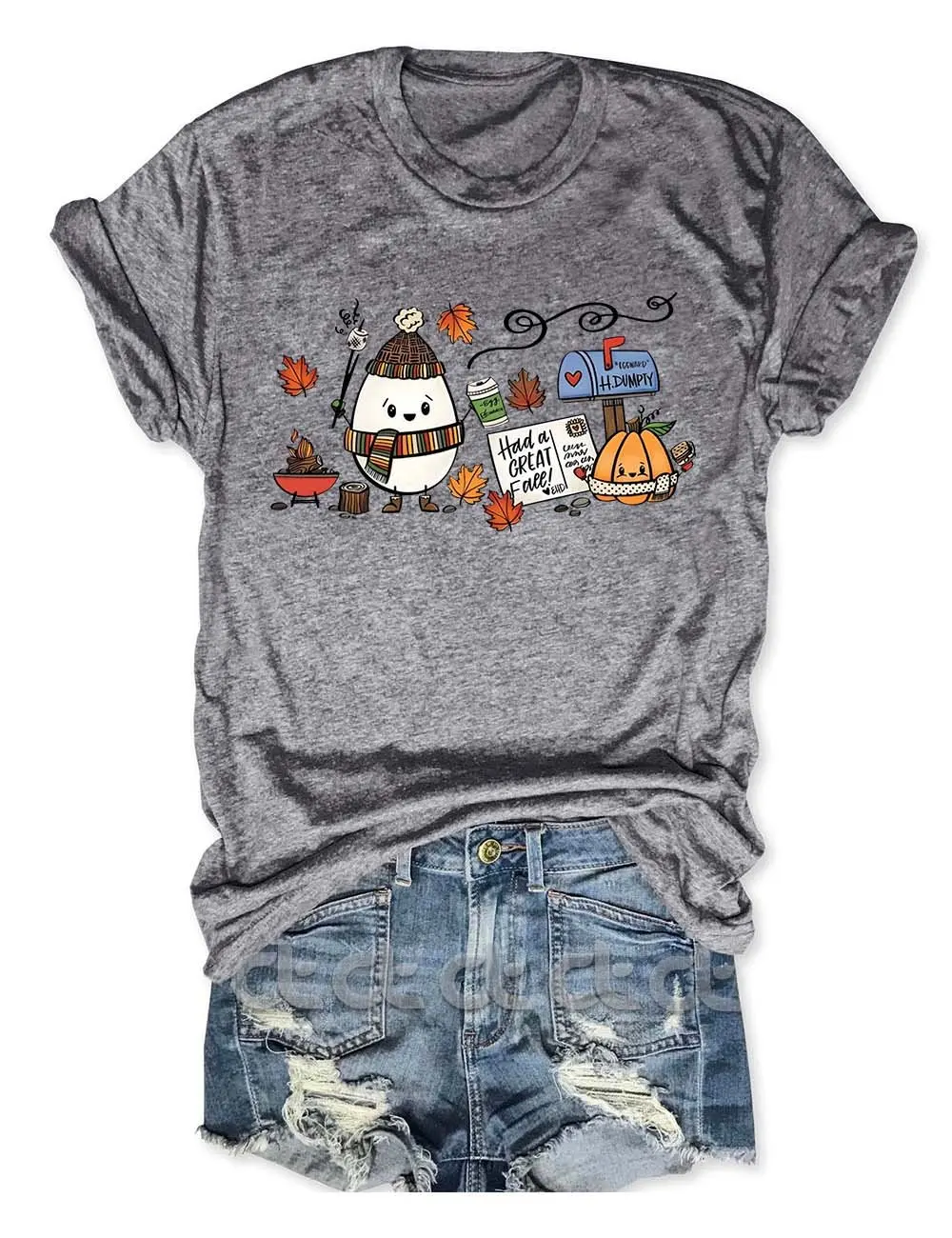 

Teeteety Womens High Quality 100% Cotton Humpty Dumpty Had A Great Fall Print O-neck T-shirt