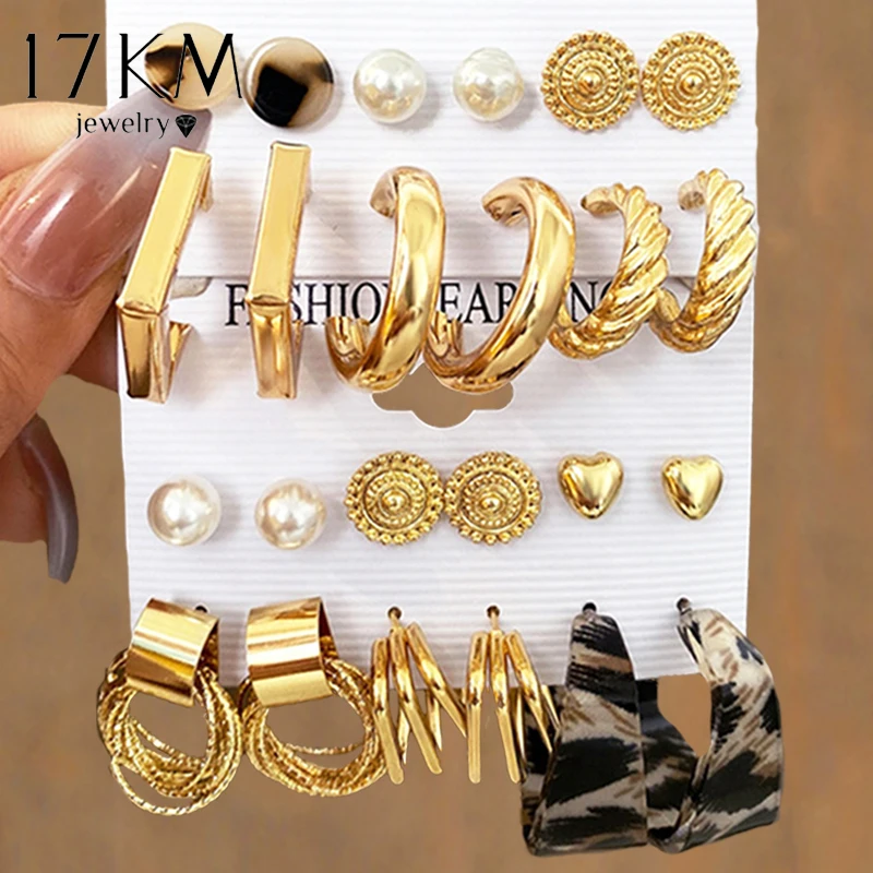 

17KM жемчужные леопарды подвешивают серёжки, закручивая геометрические серьги для женщин из ретро-золотого сережки с акриловыми украшениями