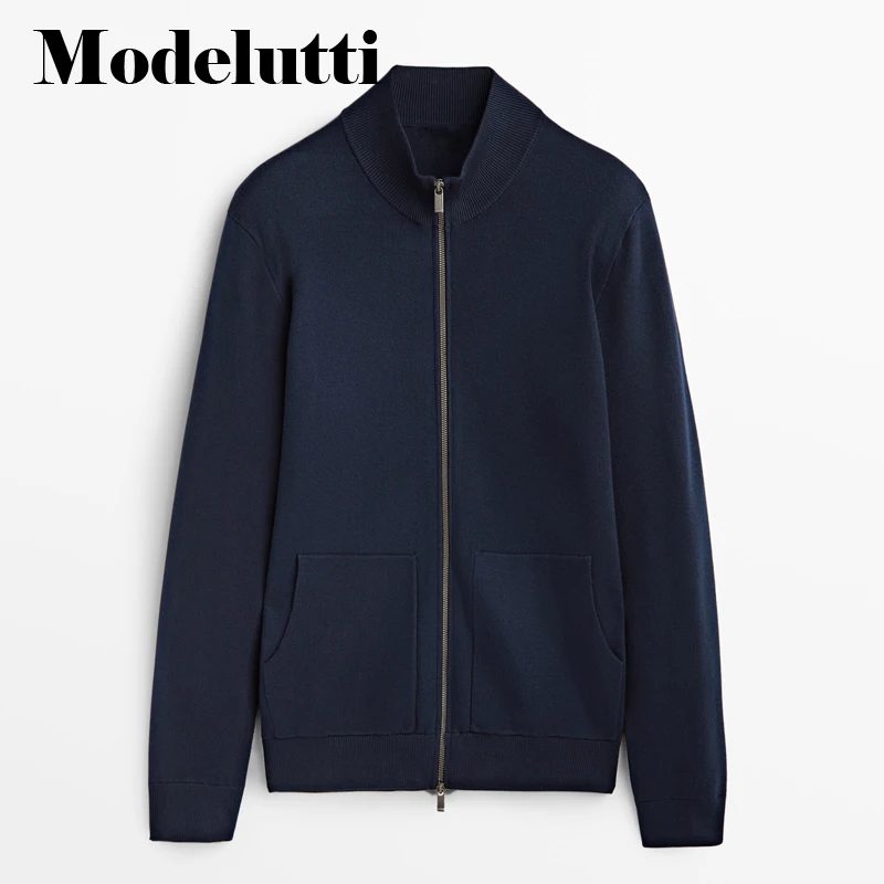 Вязаный свитер с длинным рукавом и карманами весна-осень |