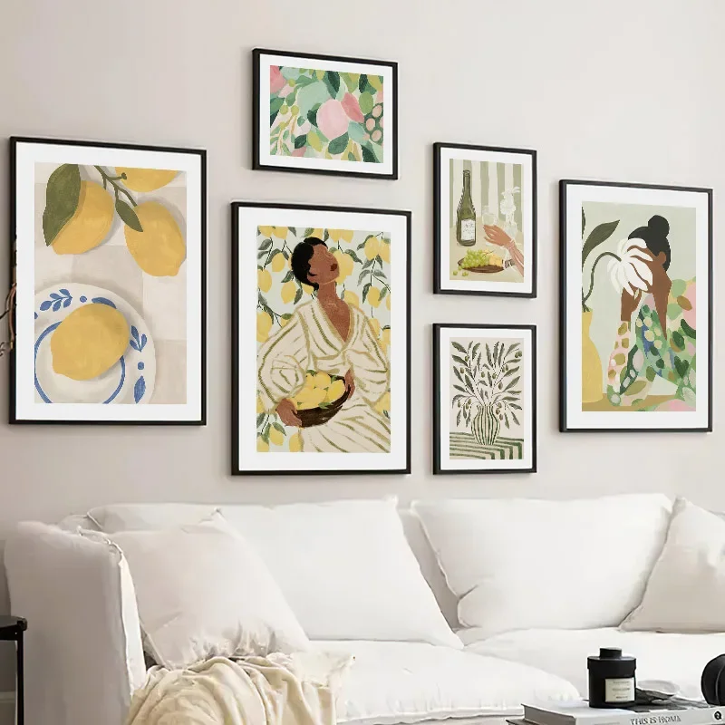 Абстрактная манго рыба вино женщина сыр цветок Картина на холсте скандинавские