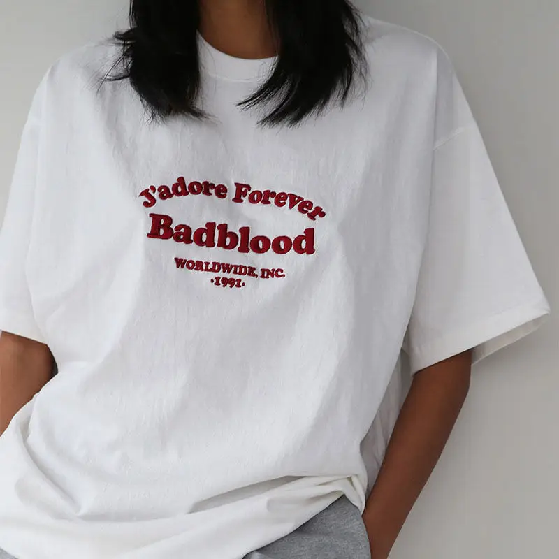 Fashion Badblood Top Classic Letter Embroidery Loose Oversize Round Neck Short Sleeve T-Shirt for Men and Women