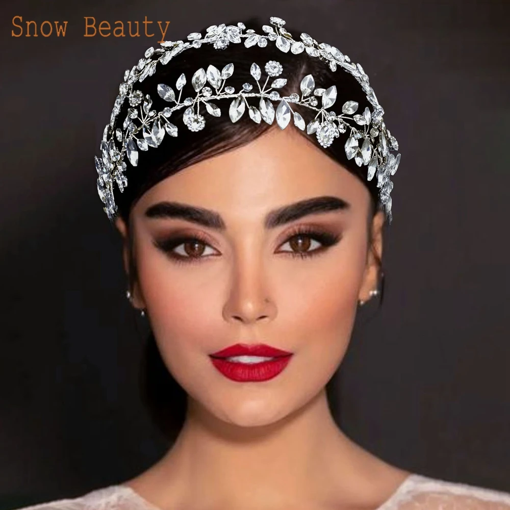 

DZ010 Handmade Wedding Hair Accessories Leaves Bridal Tiaras Crowns Women Headpieces Crystal Silver Rhinestone Bride Headwear