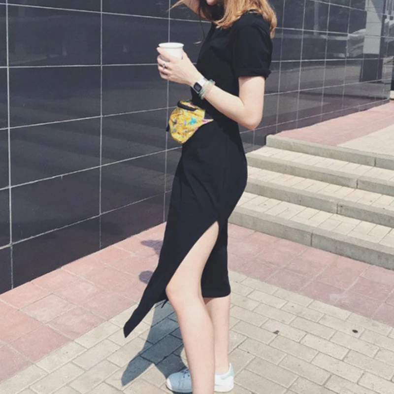 

Женское длинное платье-футболка, летнее пляжное платье в стиле бохо, сексуальное женское элегантное Бандажное облегающее винтажное повседневное хлопковое Черное длинное платье