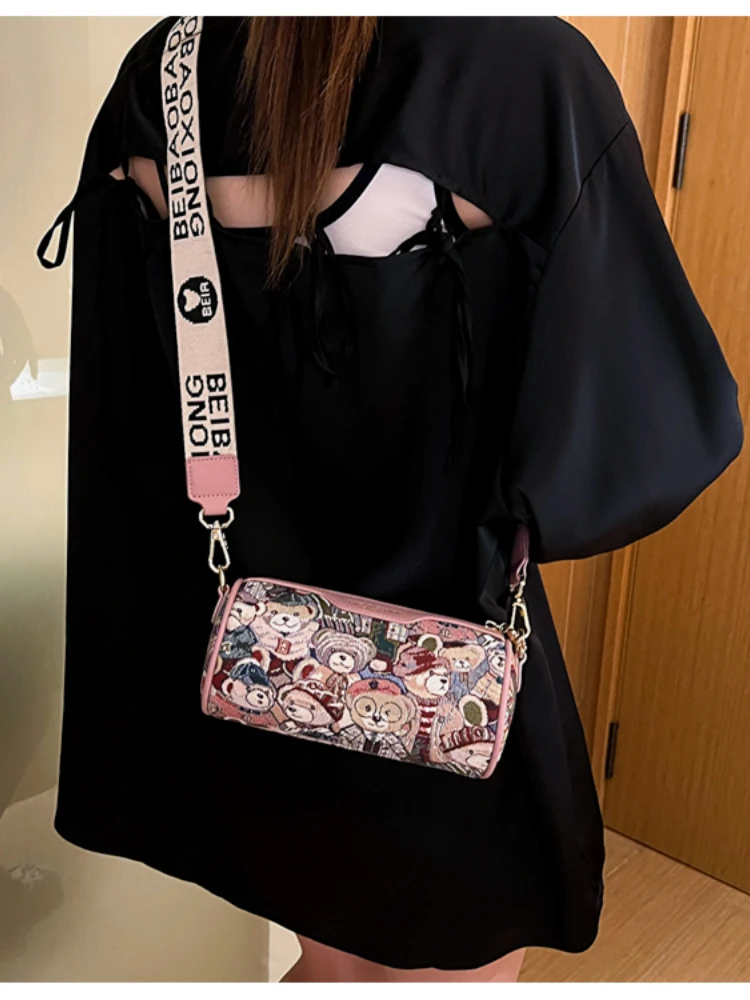 Original Design сумка женская Bear Round Bucket New Canvas Casual Shoulder Crossbody Bag for Women Hot Selling Free Shipping