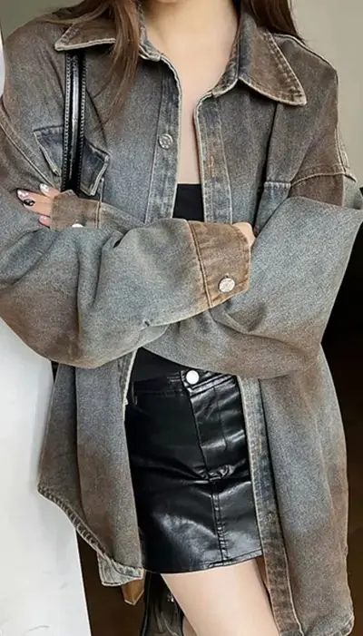 Американская ретро потертая джинсовая куртка женская весна осень новая струйная