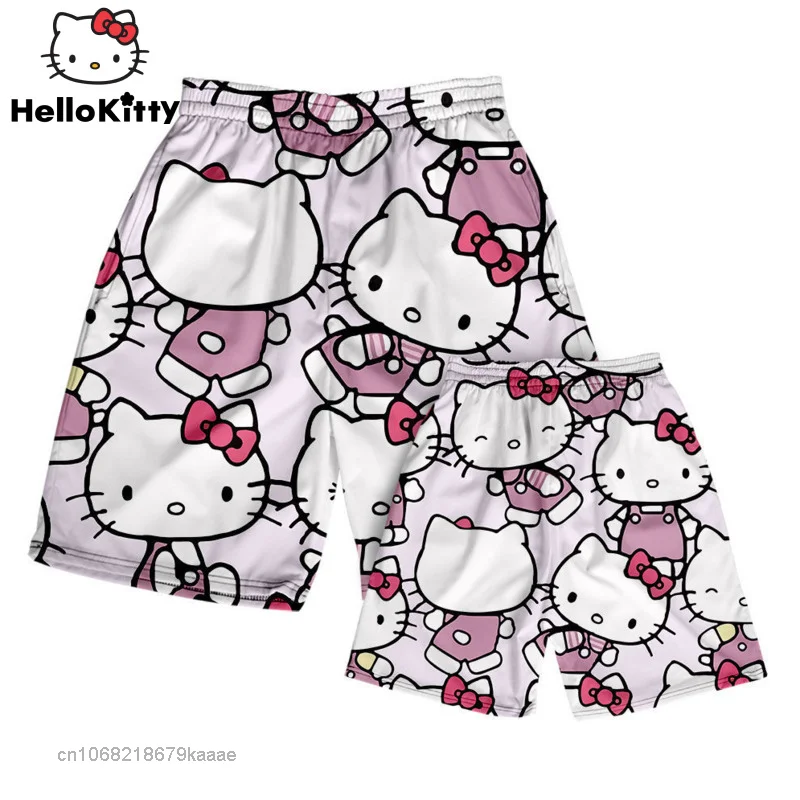 Sanrio Clothes Hello Kitty Shorts Men Women Wide Leg Knee Length Short Pants Beach Trendy Loose Shorts Couples Summer Thin Pant