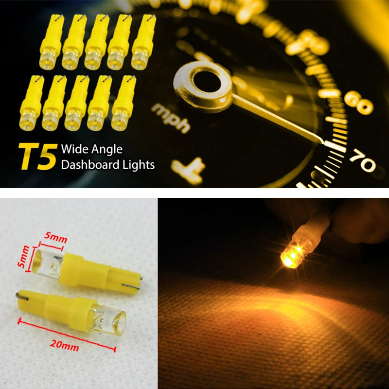 

10pcs Amber Yellow T5 37 58 70 73 Car Auto Dashboard Gauge LED Wedge Side Light Bulbs