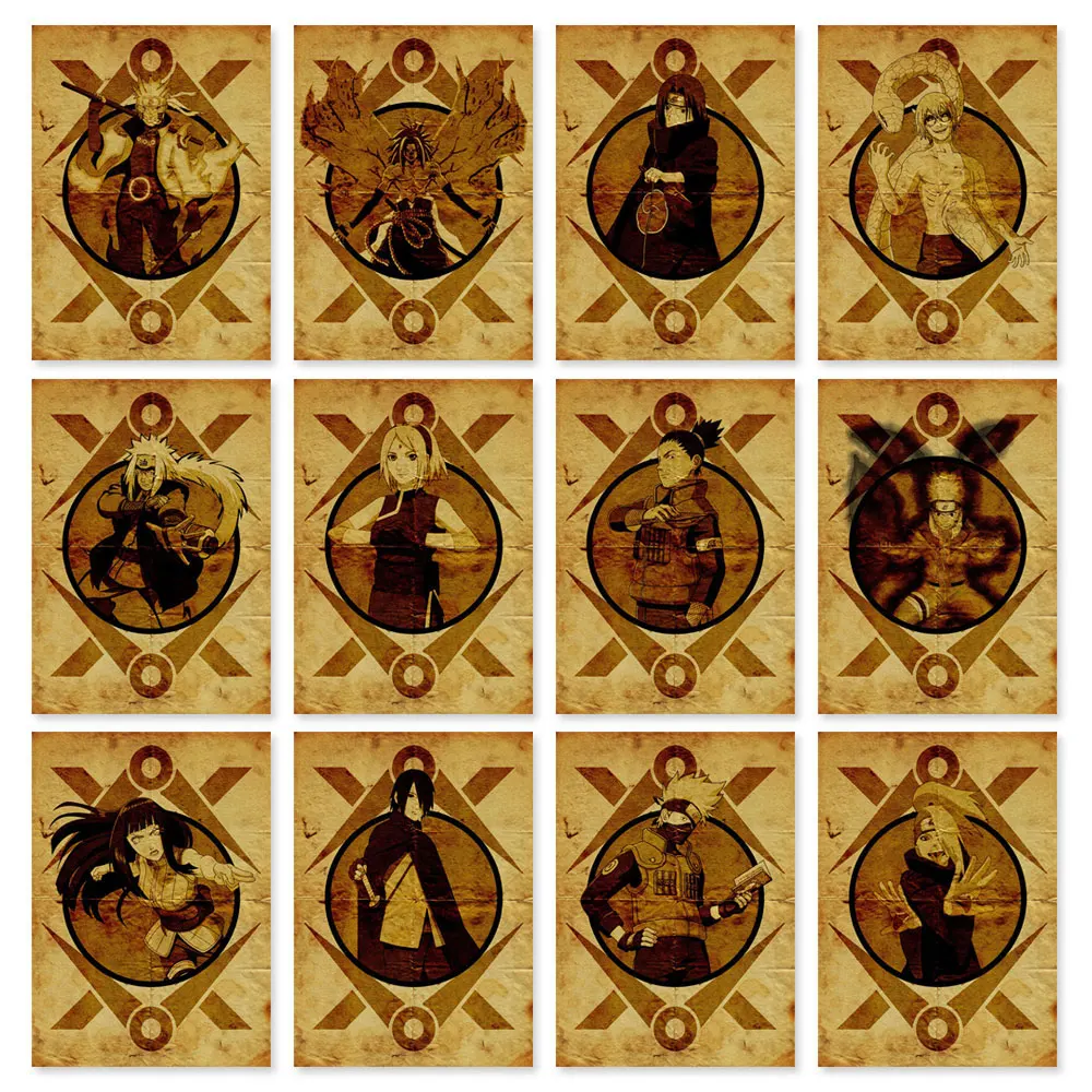 

Japanese Anime Naruto Peripherals Poster Figures Uzumaki Naruto Kakashi Itachi Canvas Painting Vintage Room Decor Picture Gifts