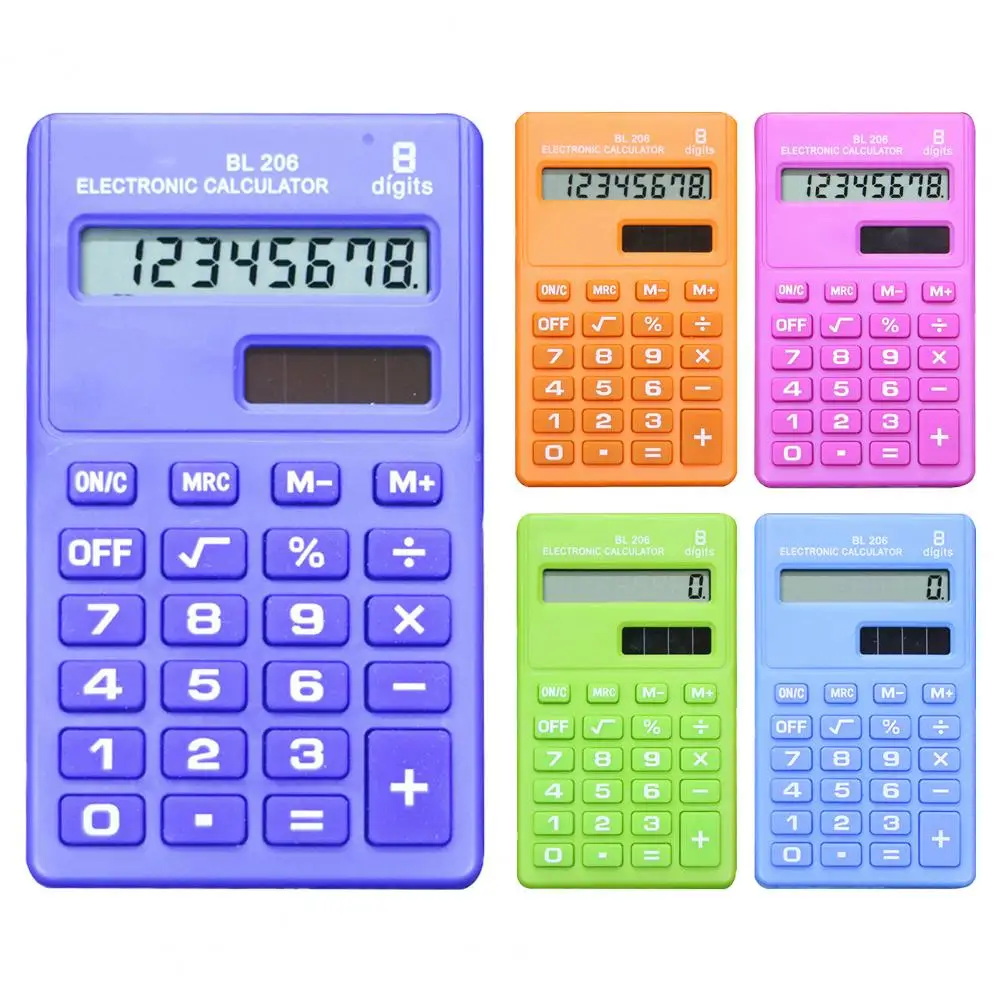 8 Digits Solar Energy Mini Calculator  Students Kids Pocket Button Batteries Handheld School Office Accounting Calculator