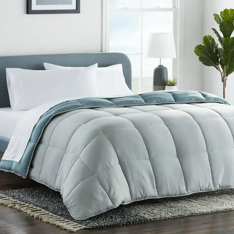 

Reversible Bed in a Bag 7-Piece Comforter Set with 2 Pillows, Queen, Blue/Gray For Adults