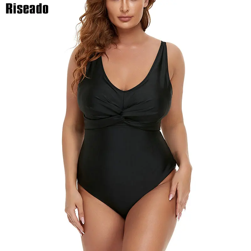 

Riseado Twisted One Piece Swimsuit Solid Swimwear Women 2022 High Cut Swimming Suit for Women Bathing Suit New Plus Size XXXXL