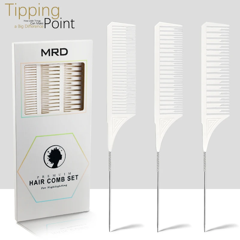 

3 Sizes Rat Tail Comb Fine-Tooth Comb Metal Pin Anti-Static Hair Style Hair Edge Hairdressin Styling Salon Professional Combs