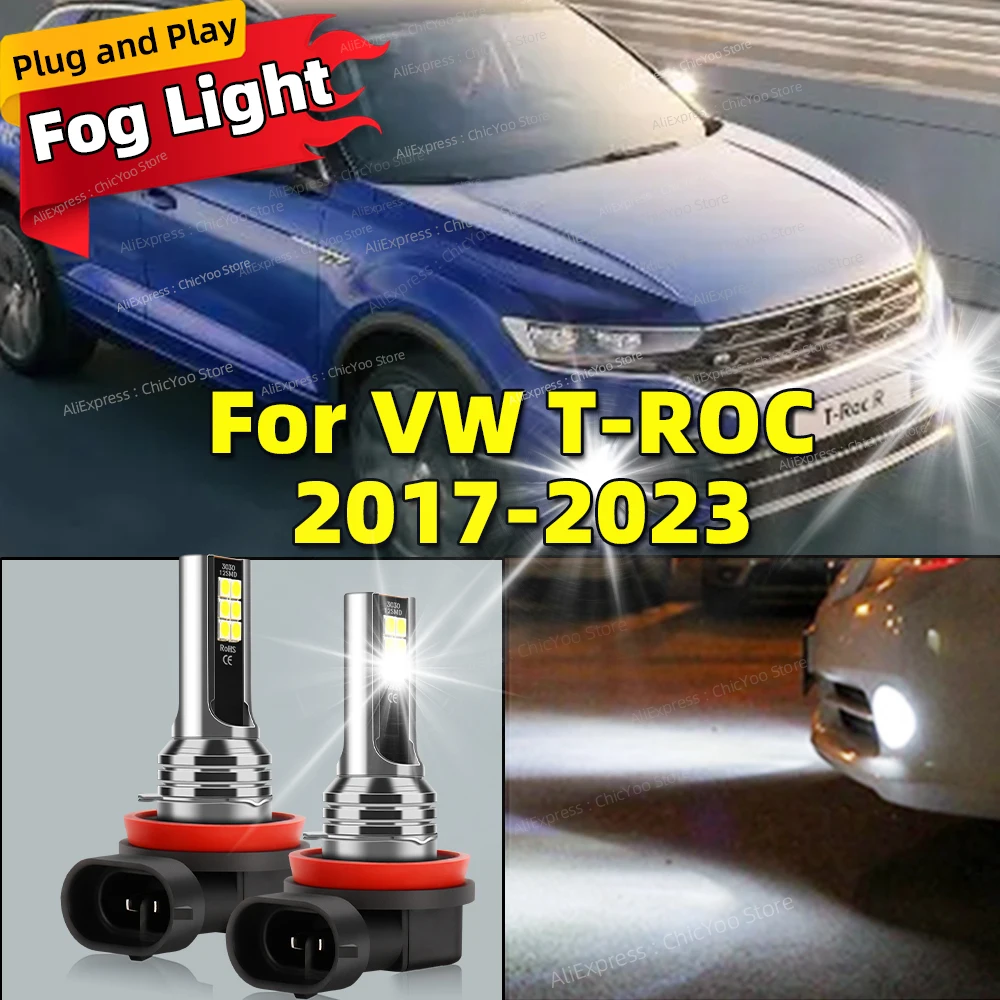 

2 шт. 6000K передняя противотуманная фара, светодиодная лампа Canbus, автомобильная лампа для VW VOLKSWAGET-ROC T ROC 2017 2018 2019 2020 2021 2022 2023 Plug and Play
