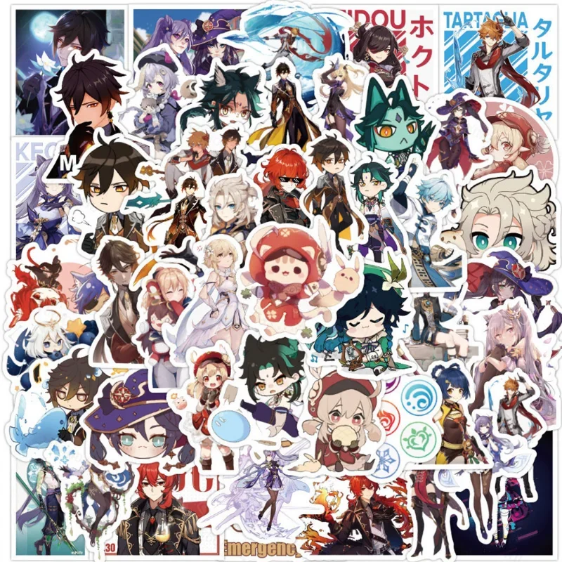 100 шт. аниме Genshin ударные наклейки Kawaii Наклейки с рисунками DIY ноутбук багаж