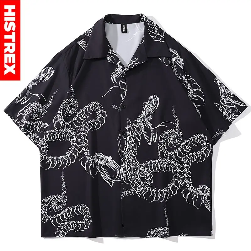 

HISTREX динозавр скелет рубашки для мужчин женщин мужская одежда уличная рубашка оверсайз рубашка на пуговицах Harajuku мужские рубашки