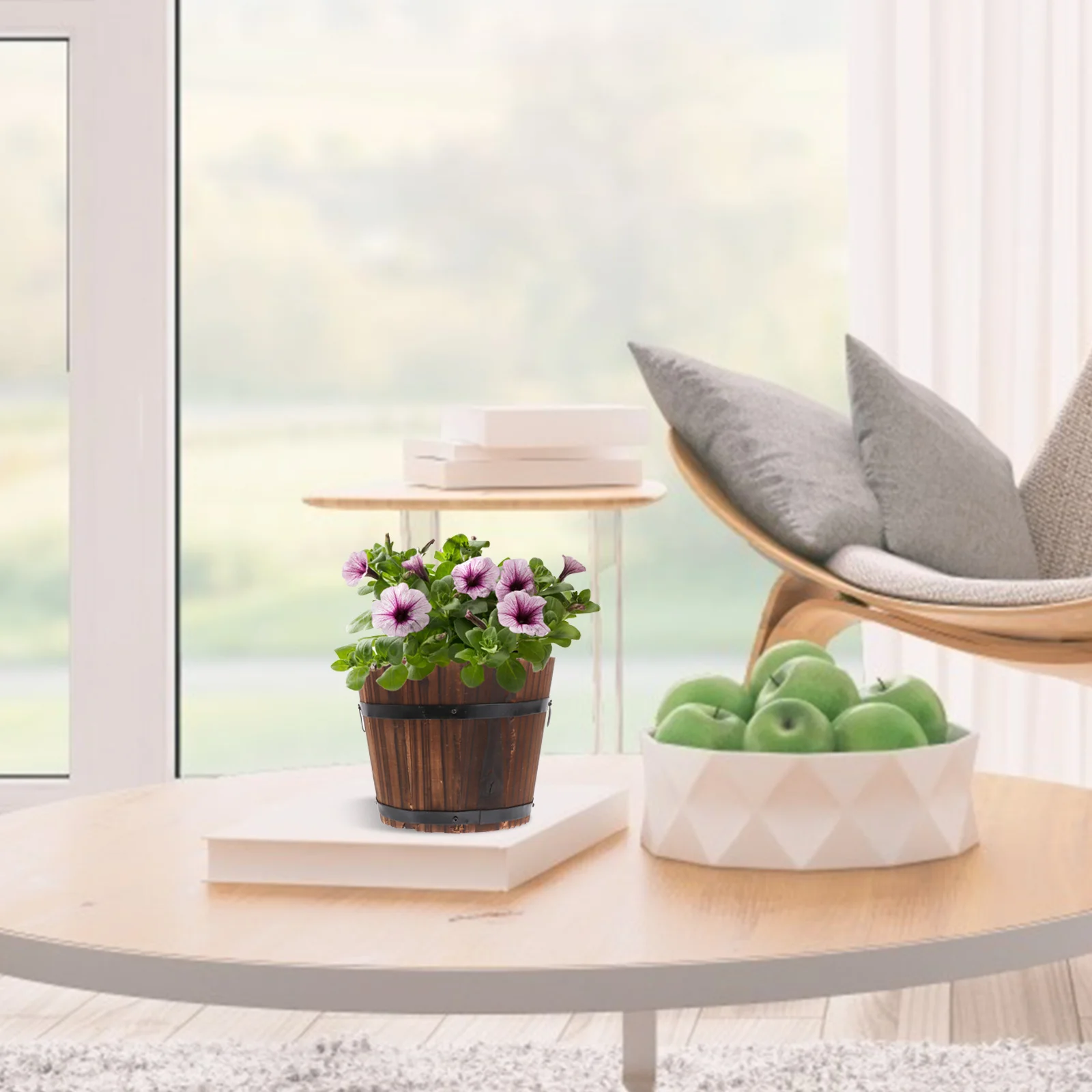 

2 Pcs Flowerpot Preservative Wooden Planter Plants Carbonized Creative Succulent Practical Planters