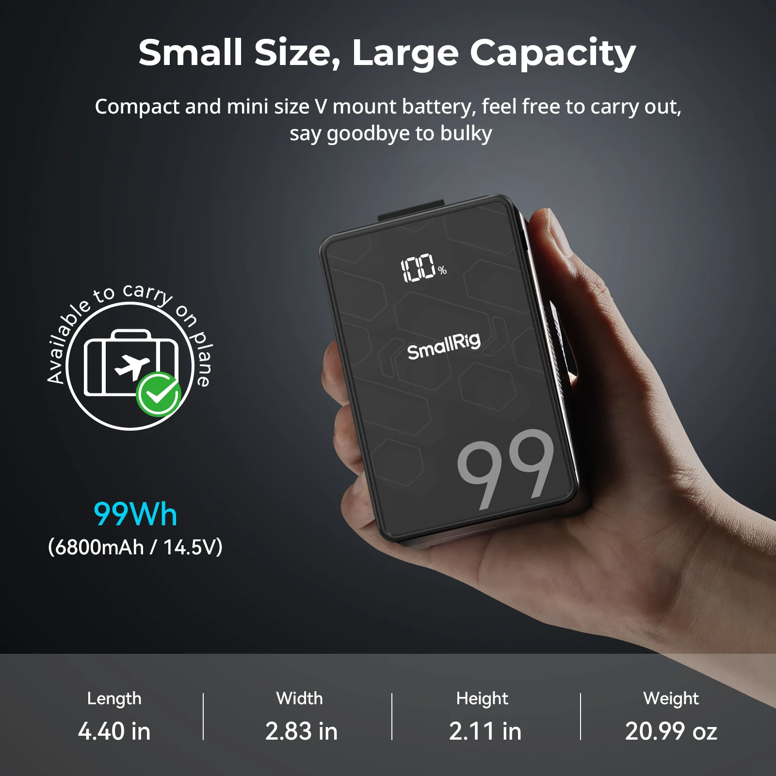 Фото SmallRig Mini V Mount Battery VB99 SE 99Wh 6800mAh V Lock Аккумулятор с выходом 65W OLED-экраном для камеры Монитор Видеосветильник №2