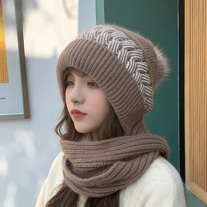 

2022 Women's Winter Hat New Beanies Knitted Color Contrast Cute Hat Women's Ear Protection Beanie Hat Warm Hat Cycling Woolen Ca