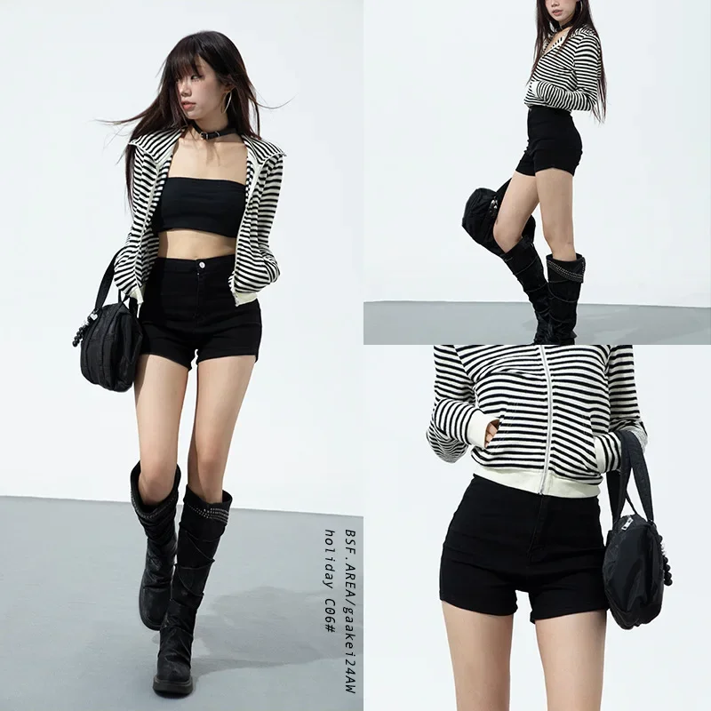 Повседневные брендовые эластичные джинсовые шорты для женщин с высокой талией в