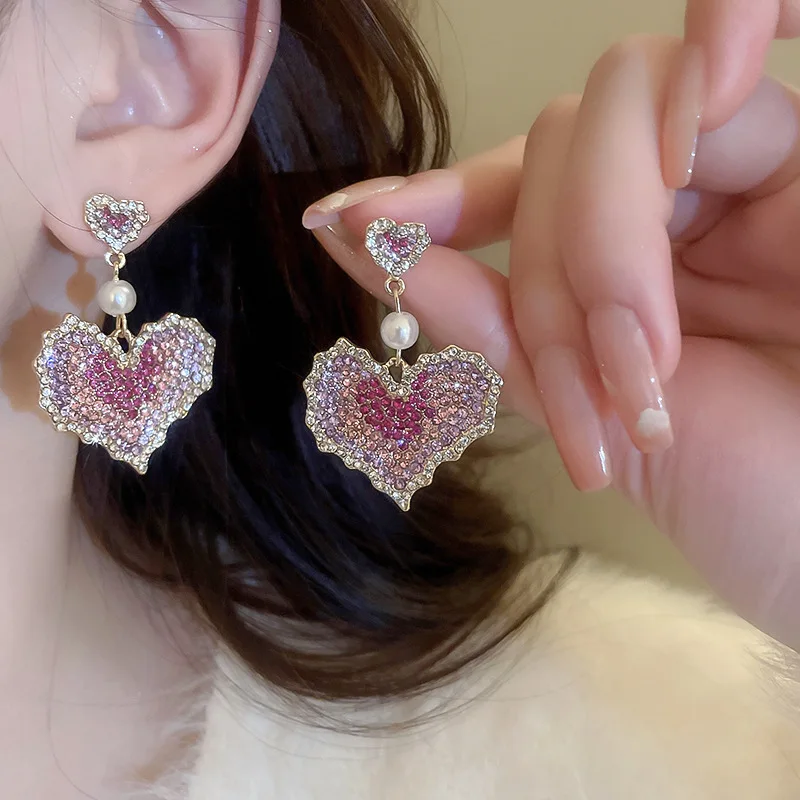 

Korean Style Full Rhinestone Gradient Water Drop Earrings For Women Luxury Designers Wedding Short Tessel Ear Jewellery