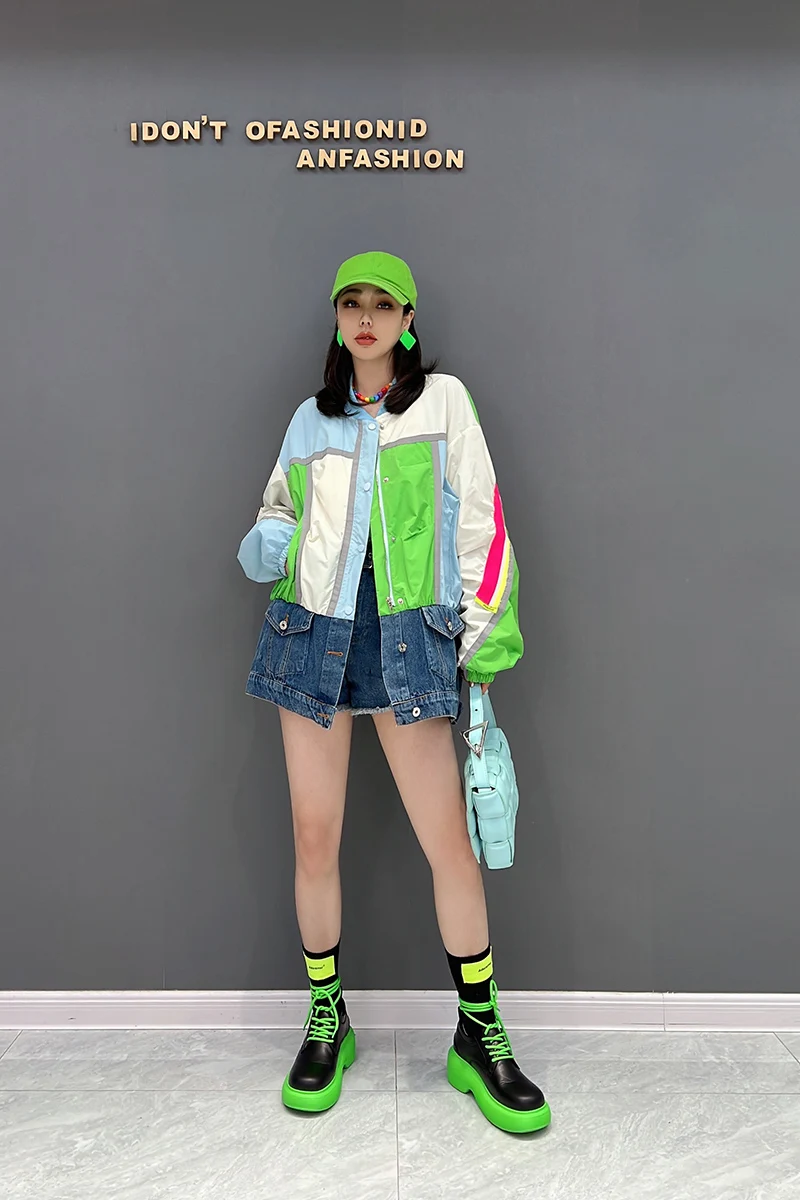 

SuperAen 2022 Autumn New Korean Fashion Cowboy Patchwork Baseball Jacket Women Fashion Streetwear Jacket Coat