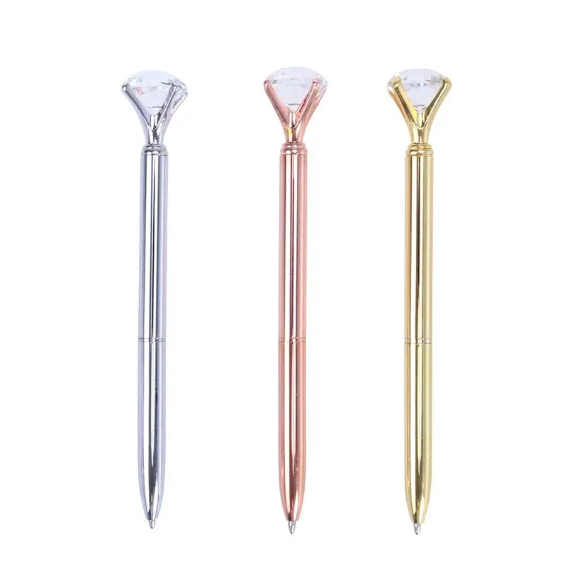 

3Pcs Pen with Big Diamond Crystal Metal Ballpoint Pen School Office Supplies